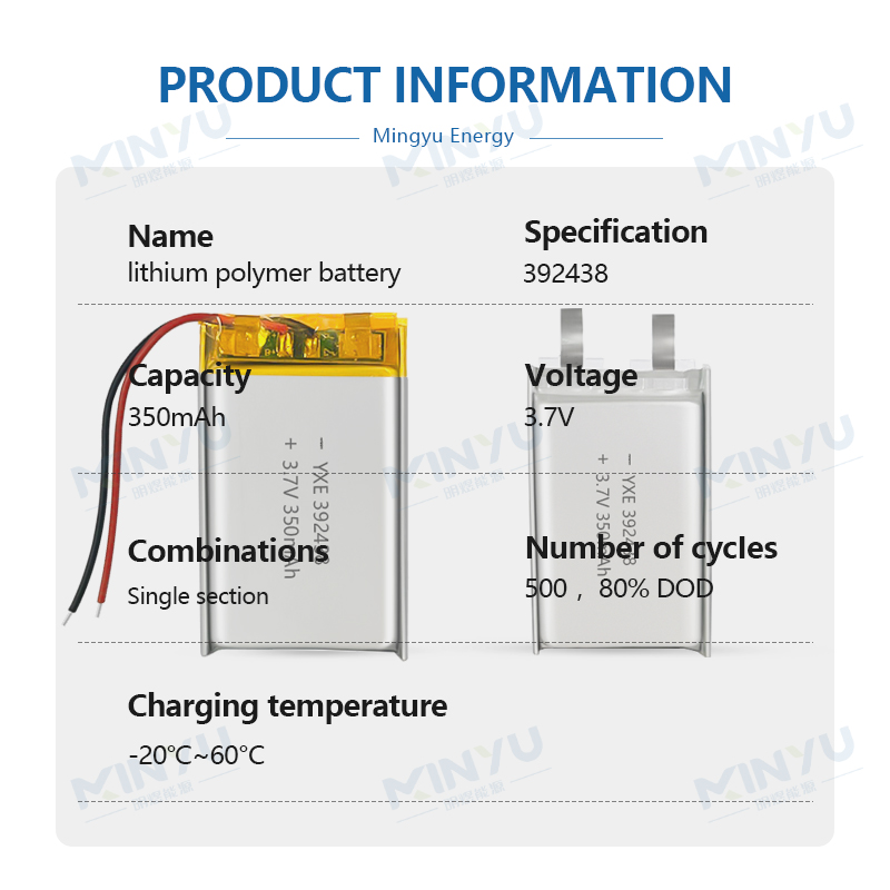3.7 V Li-ion Battery 392438-350mah